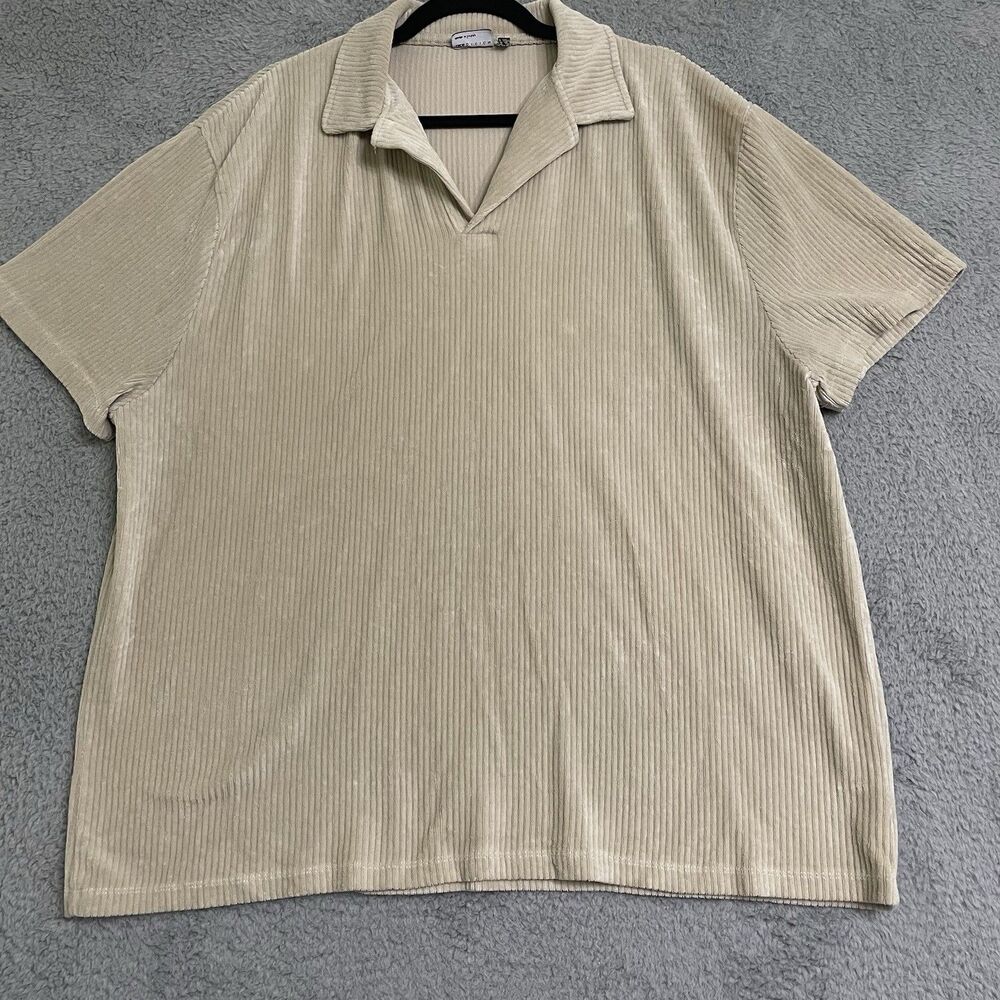 ASOS Men's S/S Relaxed Ribbed Velour Camp Collar Polo AC2 Hummus Size 2XL